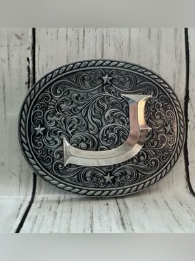Western Cowboy/Cowgirl Initial Belt Buckle Silver
